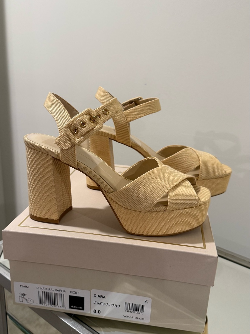 Dolce Vita Light Natural Raffia Platform Sandals
